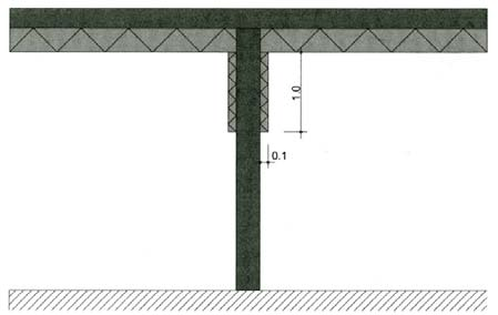 Figur 10 Utgangspunkt (til venstre): Kjellerdekkefelt på 6 x 6 m i betong med 30 cm isolasjon under og lastbærende betongvegg i kjelleretasjen.