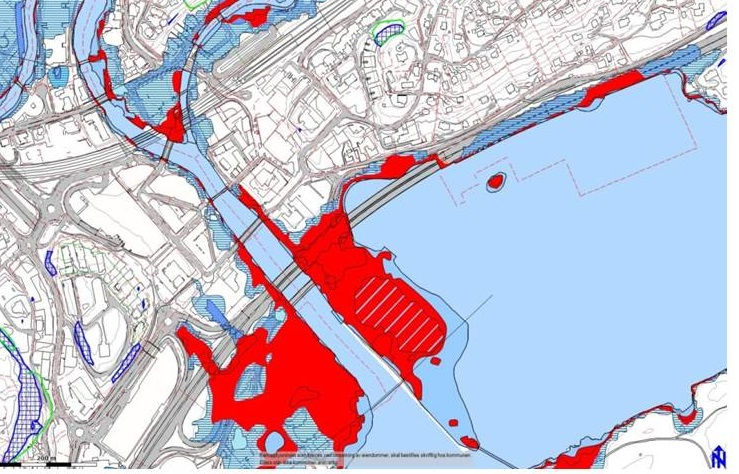 Entra eiendom, Skattens hus, Tinghuset og Kunnskapsenteret, lyseblått på kartet under.