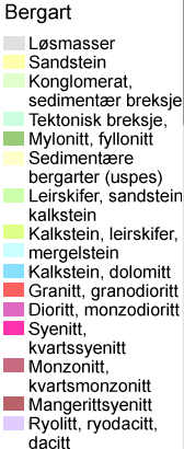 er en sandstein som ligger over kalk- og leirstein. Spredt over hele området forekommer oppsprukne eruptivganger av diabas, rombeporfyr og syenitt.