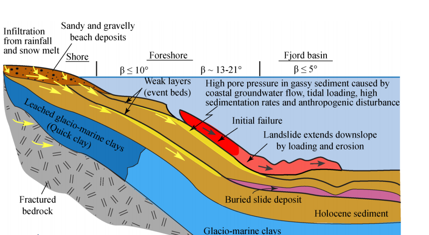 Senere forskning har vist at det svake laget skredet skal ha oppstått langs er et lag av sensitiv leire (L'Heureux et al., 2012b), slike lag har også vært observert i Trondheimsfjorden.