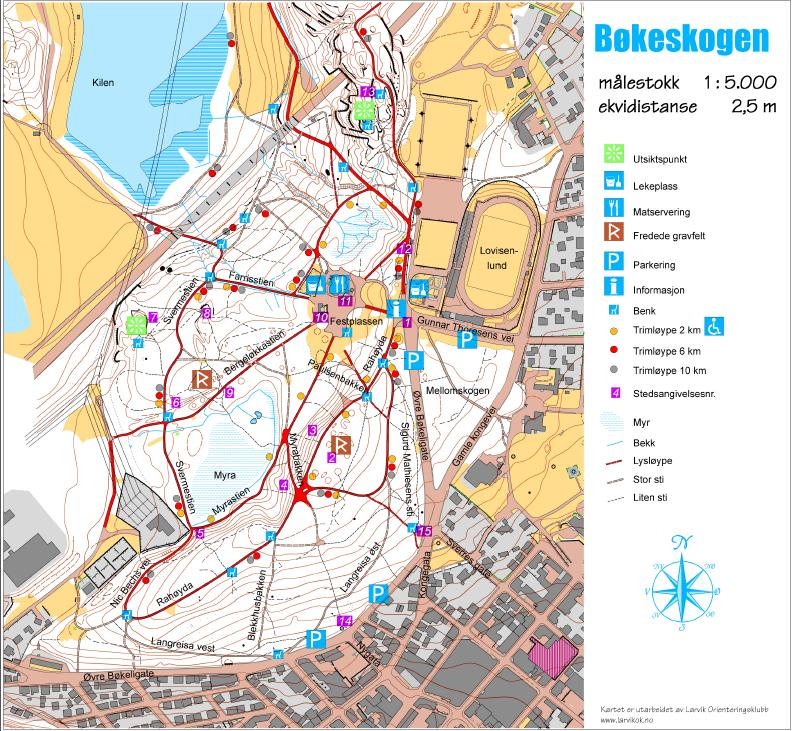 9.3 Vedlegg 3 - Kart over stier m.m. i Bøkeskogen Under gis et kart over stier med mer i Bøkeskogen.