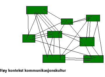 25 Figur 2.6: Relasjonsnettverk i høykontekst kulturer Figur 2.7: Relasjonsnettverk i lavkontekst kulturer Hovedtypen kulturrelatert kunnskap.