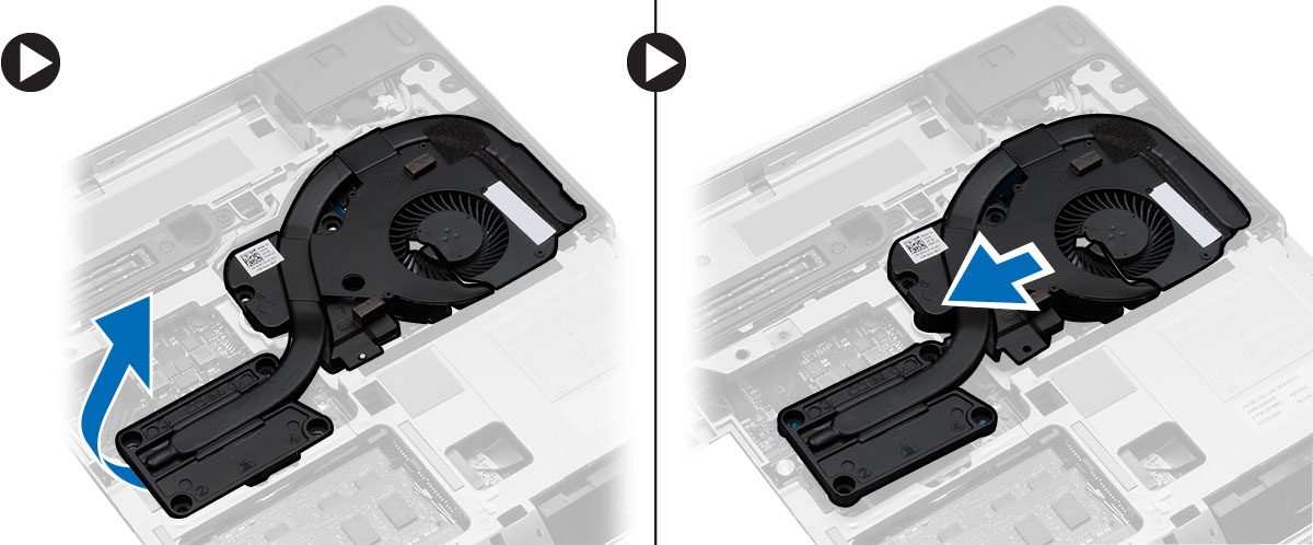 Løft varmeavlederenheten ut av datamaskinen. b. Skyv varmeavlederenheten. Sette inn varmeavlederenheten 1.