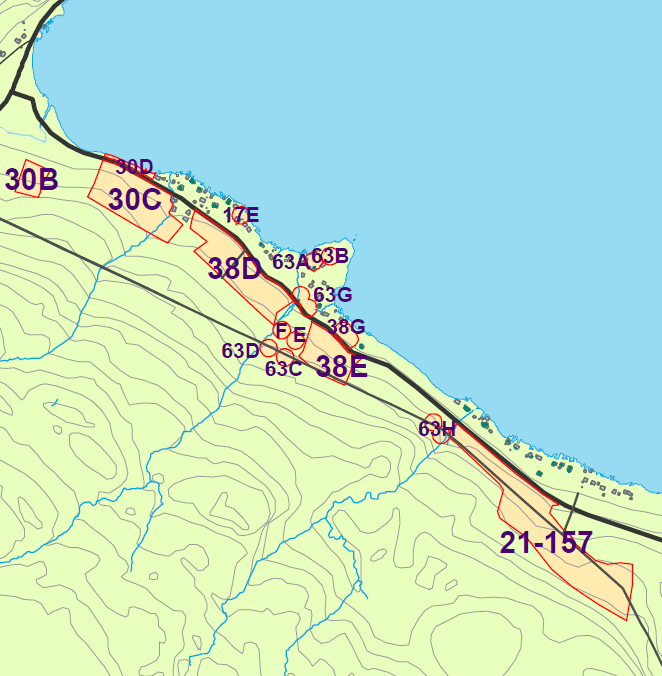 30 B 30C 38D 38E 21 157 Den delen som inngår i vedtatt utredes ikke. Her må ny utbygging avklares gjennom endring av en.