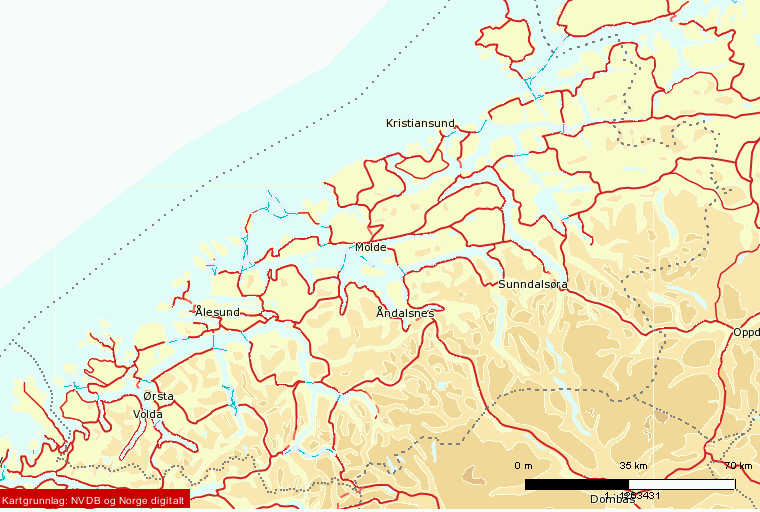 Vedlegg 2, Oversiktskart pr. fylke der ulykkene har inntruffet Kartene i dette vedlegget viser riksvegene i de tre fylkene som omfatter Statens vegvesen Region midt.
