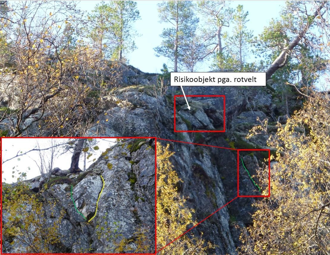 Lokalitet 5 Figur 9: Ved Lokalitet 5 (L5) ble det observert steinblokker som rives løs på grunn av rotvelt.