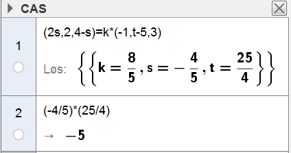 4s = 0 t = 0s t = 5 s Hvis vektorene skl være prllelle må: [ s,,4 s] = k [,