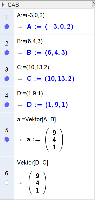Løsninger v oppgvene i ok Del Med hjelpemidler Oppgve 6 A = ( 3, 0, ), B = (6,4,3), C = (0,3, ), D = (,9,) Vi legger inn punktene i CAS og finner AB