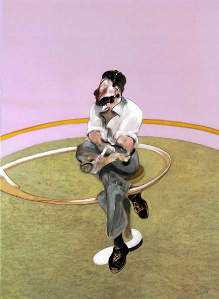 4.2 Affektiv atletisme I Bacons Study for Portrait of Lucian Freud (sideways) [1] fra 1971, ser vi en person eller en figur sittende inne i en slags sirkel eller i et ovaltformet område: Et ovalt
