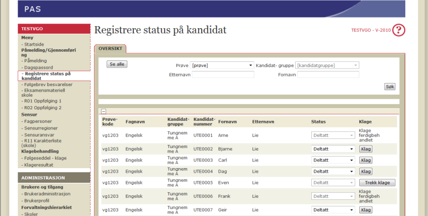 2.14 Overføring av karakterer til skoleadministrative systemer fra PAS En del av de skoleadministrative systemene har utviklet funksjon for elektronisk overføring av karakterer fra PAS.