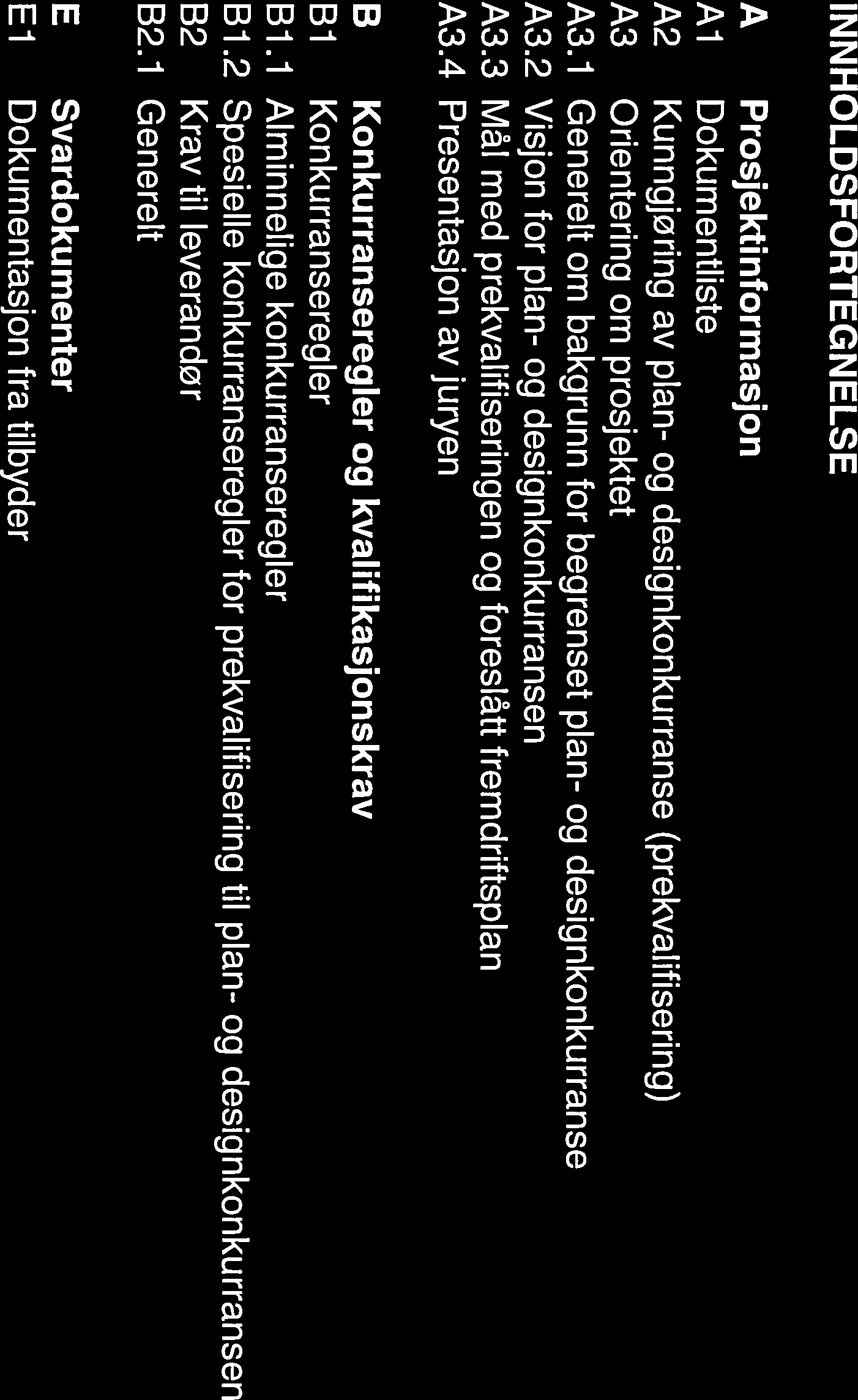 PREKVALI FISERINGSGRUNNLAG INNHOLDSFORTEGNELSE A Prosjektinformasjon Al Dokumentliste A2 Kunngjøring av plan- og designkonkurranse (prekvalifisering) A3 Orientering om prosjektet A3.