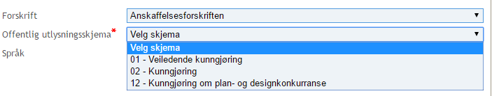 Nye valg i oppsett av konkurranse Når man velger opprett ny konkurranse vil man nå få flere valg i oppsettet. Valgene man gjør her vil overføres over i eventuelt kunngjøringsskjema.