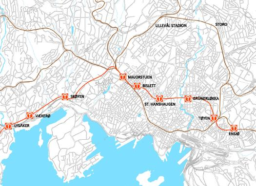 Metro eller semimetro Metro 2 (tunnel) via Skøyen og med tilknytning til en videre baneutvikling i Oslo uavhengig av dagens metrosystem (ny tunnel øst