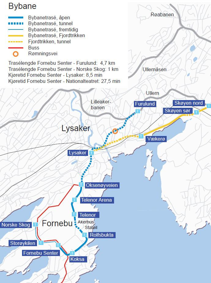 Bybane via Skøyen Bybane gir et godt kollektivtilbud. (24 avganger i timen i hver retning lagt til grunn i beregningene så langt) Bybane både lokalt og regionalt tilbud.