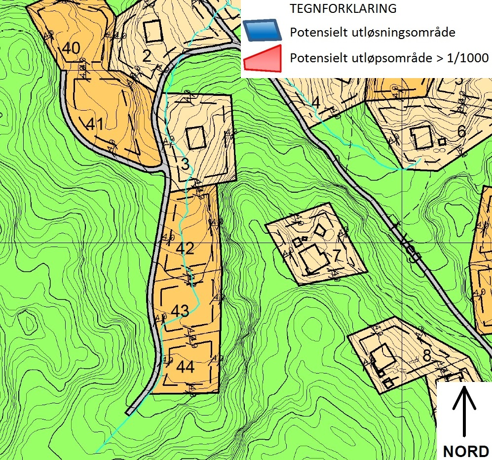 Møgedalsvannet hyttefelt 5.2.4 Lokalitet 4 Ved lokalitet 4 er det planlagt 3 hyttetomter (nr. 42, nr. 43 og nr. 44). Alle tomtene ligger på et flatt myrområde, ca. 250 moh.