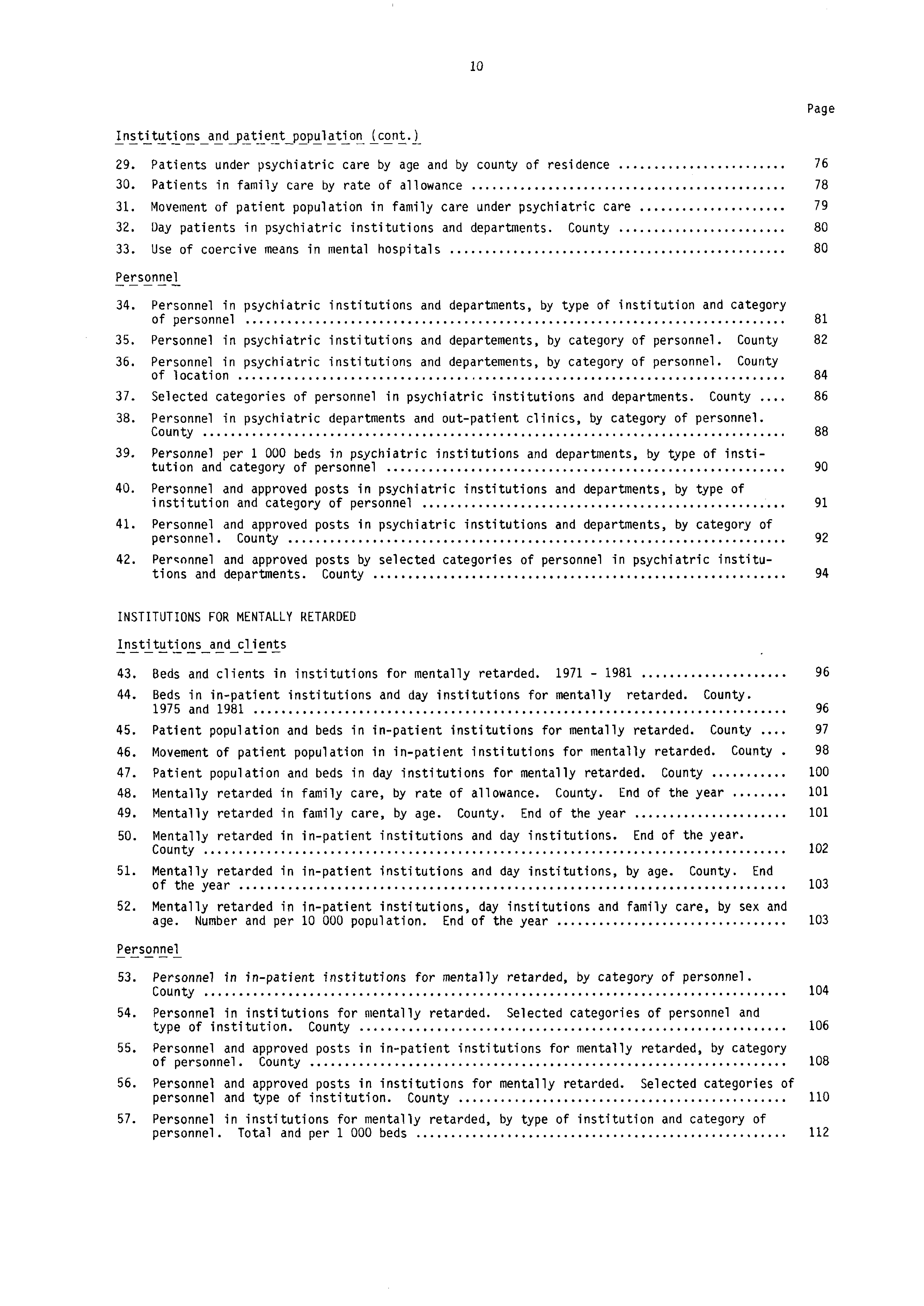 10 Page Institutions and patient population (cont.) 29. Patients under psychiatric care by age and by county of residence 76 30. Patients in family care by rate of allowance 78 31.