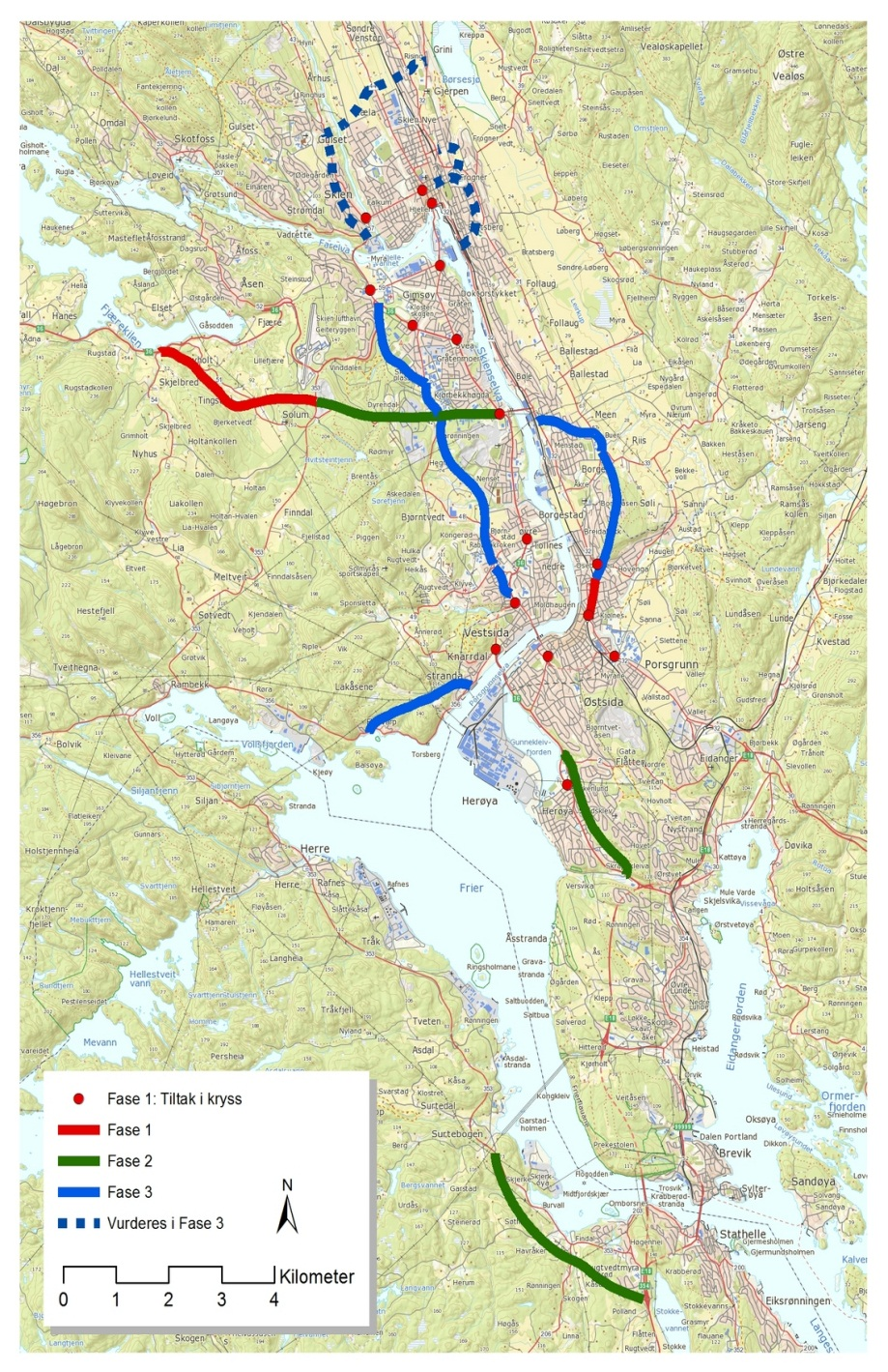 Premiss for valg av prosjekter Må følge føringer for fase 1 i KVU for Grenland (lokale politiske vedtak og regjeringsvedtak) Må bidra til måloppnåelse