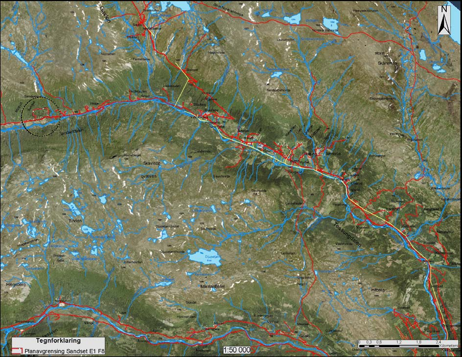 Kart 2. Viser lokalisering av planområdet ut fra Tessungdalen Tinn kommune.