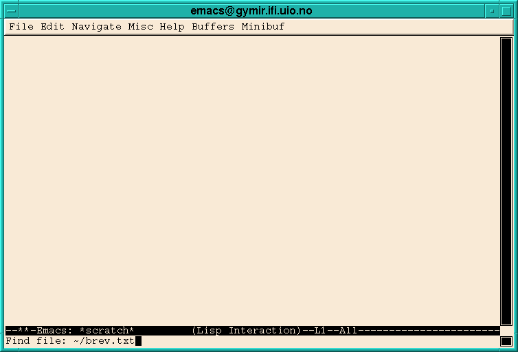 Emacs - tekstbehandling 1. Velg på menyene klikk med musa 2. Trykk F10 -tasten da deler vinduet seg, og man velger først meny og så funksjon (i den valgte menyen) med piltastene og så returtasten 3.