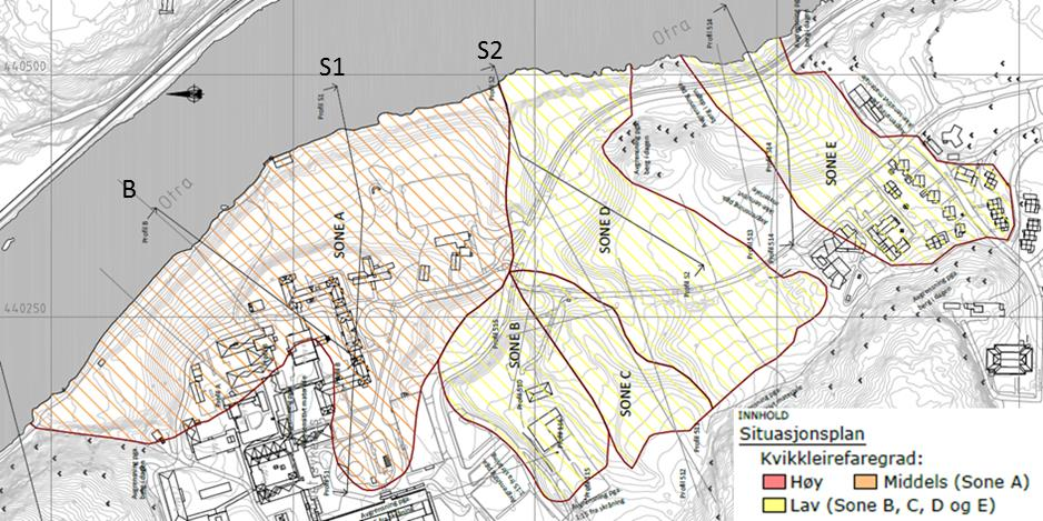 5.3 EG 5.3.1 Innledning Det er identifisert fem kvikkleirefaresoner på Eg. Det vises til rapport fra Rambøll om områdestabilitet på Eg.