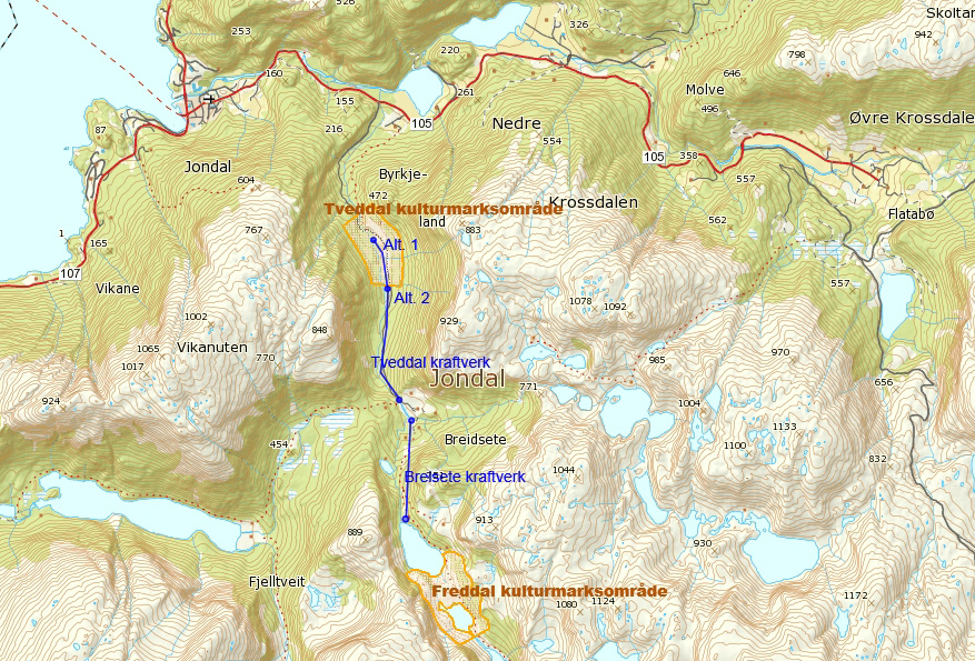 Landskap Utbyggingane er ikkje del av fjordlandskapet, men det er konfliktar med landskapsverdiar i det nære landskapet.