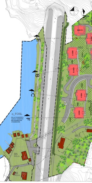 for naustområde i angjeldende plan, er avsatt som grøntstruktur og med hensynssone bevaring av steinbrygge, merket H570. Det aktuelle området er i dag privat eid.