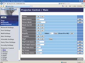 3. Bruk med nettleserprogramvare 3.1 Kon gurering og kontroll av prosjektøren via en nettleser (fortsetter) 3.1.10 Projector Control (Prosjektørkontroll) Punktene vist i tabellen nedenfor kan utføres ved å bruke menyen Projector Control.