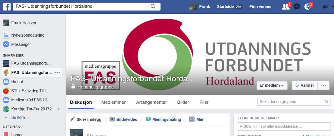 Eigen «kanal» for FAS-medlem på Facebook Kontakt FAS-leiar Frank Hansen
