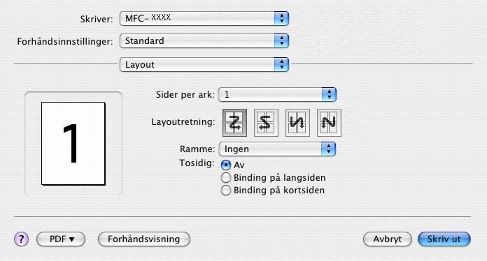 7. Skrive ut og fakse Tosidig utskrift (dupleks-utskrift) 7 Velg Layout, og deretter Binding på langsiden eller binding på kortsiden.