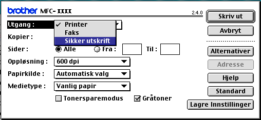 7. Skrive ut og fakse Sikker utskrift 7 Sikrede dokumenter er dokumenter som er passordbeskyttet når de blir sendt til maskinen. Kun de som kjenner passordet vil kunne skrive dem ut.