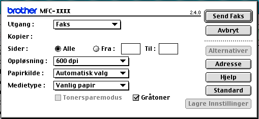 7. Skrive ut og fakse For Mac OS 9.1-9.2 7 Du kan sende en faks direkte fra et Macintosh -program. a Opprett et dokument i et Macintosh -program. b Klikk Arkiv og deretter Skriv ut.