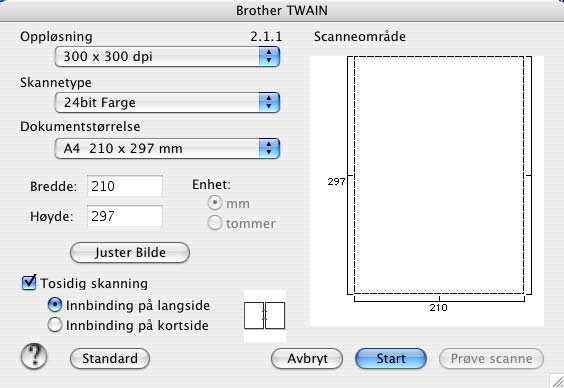 8. Skanning b Juster om nødvendig disse innstillingene i dialogboksen for skanneroppsett: Oppløsning skannetype Dokumentstørrelse Lyshet Kontrast c Klikk på Start.