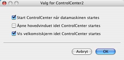 9. ControlCenter2 (For Mac OS 10.2.4. eller høyere) Slå av Automatisk innlasting 9 Hvis du ikke ønsker at ControlCenter2 skal kjøre automatisk hver gang du starer Macintosh en, gjør du følgende.