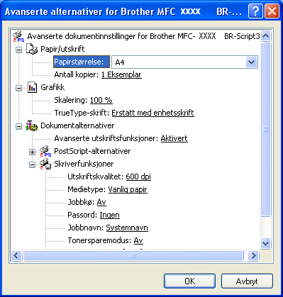 1. Utskrift Avanserte alternativer 1 Hvis du bruker Windows NT 4.