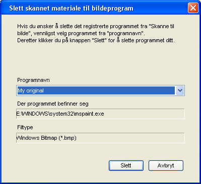 Du kan legge til et program på listen ved å klikke på Føy til-knappen. Tast inn Programnavn (opp til 30 tegn), og Der programmet befinner seg.