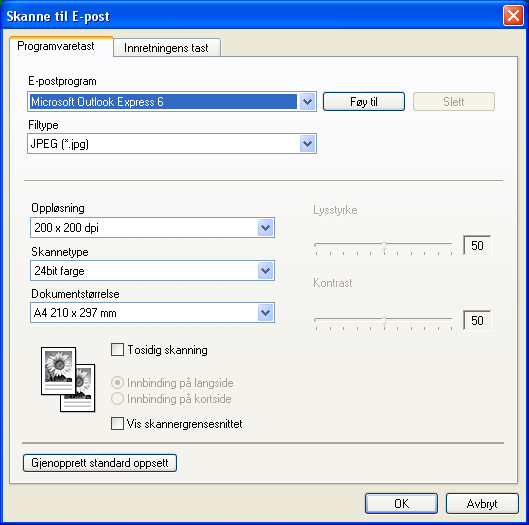 3. ControlCenter2 E-post 3 Skanne til E-post funksjonen lar deg skanner inn en dokument til standard e-postprogram, slik at du kan sende det som et vedlegg.