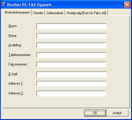 6. Brother PC-FAX-program (Ikke tilgjengelig for DCP-modeller) Oppsett av brukerinformasjon 6 Du får tilgang til brukerinformasjonen fra dialogboksen for sending av PC-FAX ved å klikke på - ikonet.