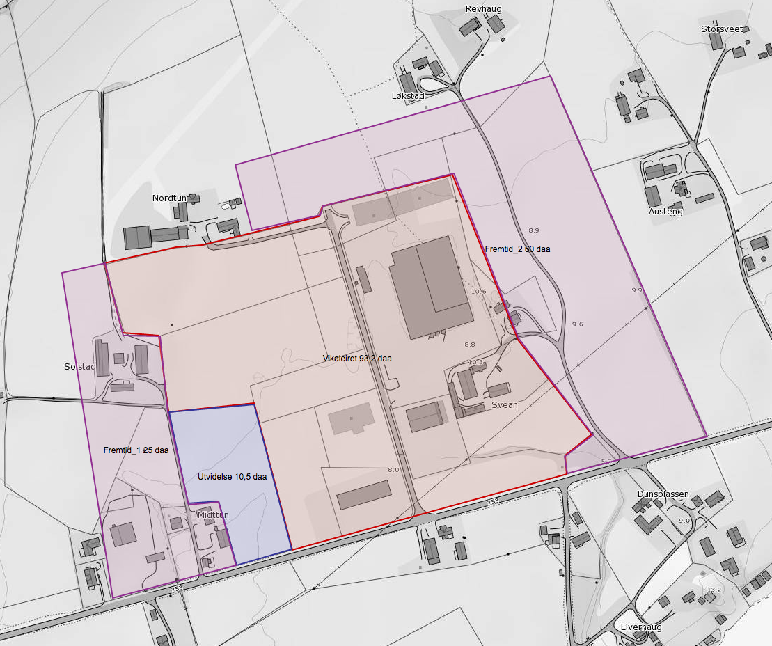 2. Øke arealer på Vikaleiret til landbruksrettet næring Arealdelen foreslår økt areal til landbruksrettet næring på ca 10 daa på Vikaleiret. Dette er ikke tilstrekkelig.