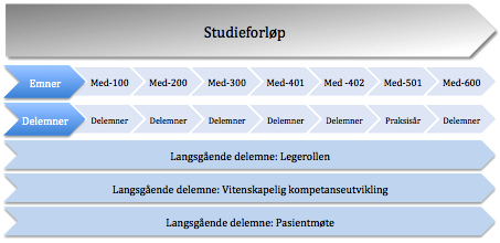 FS 46-11 Vedlegg 1, Innstillingen Kapittel 10 Organisering av studiet 10.1 Organisering av studietemaene Emner og delemner Studiets temaer er strukturelt organisert i delemner.