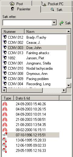 4. Vise EKG Vise et EKG: 1. Velg en pasient. Pasientens tester ser du i testlisten. Pasientliste Testliste 2. Klikk på testen du ønsker å vise i testlisten. EKG-testene vises med et ikon.