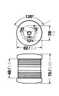 2nm synlighet (1nm for styrbord, babord og tofarget) 2 Bogpropeller Lanterner IP 45 Pære inkludert: (Art.