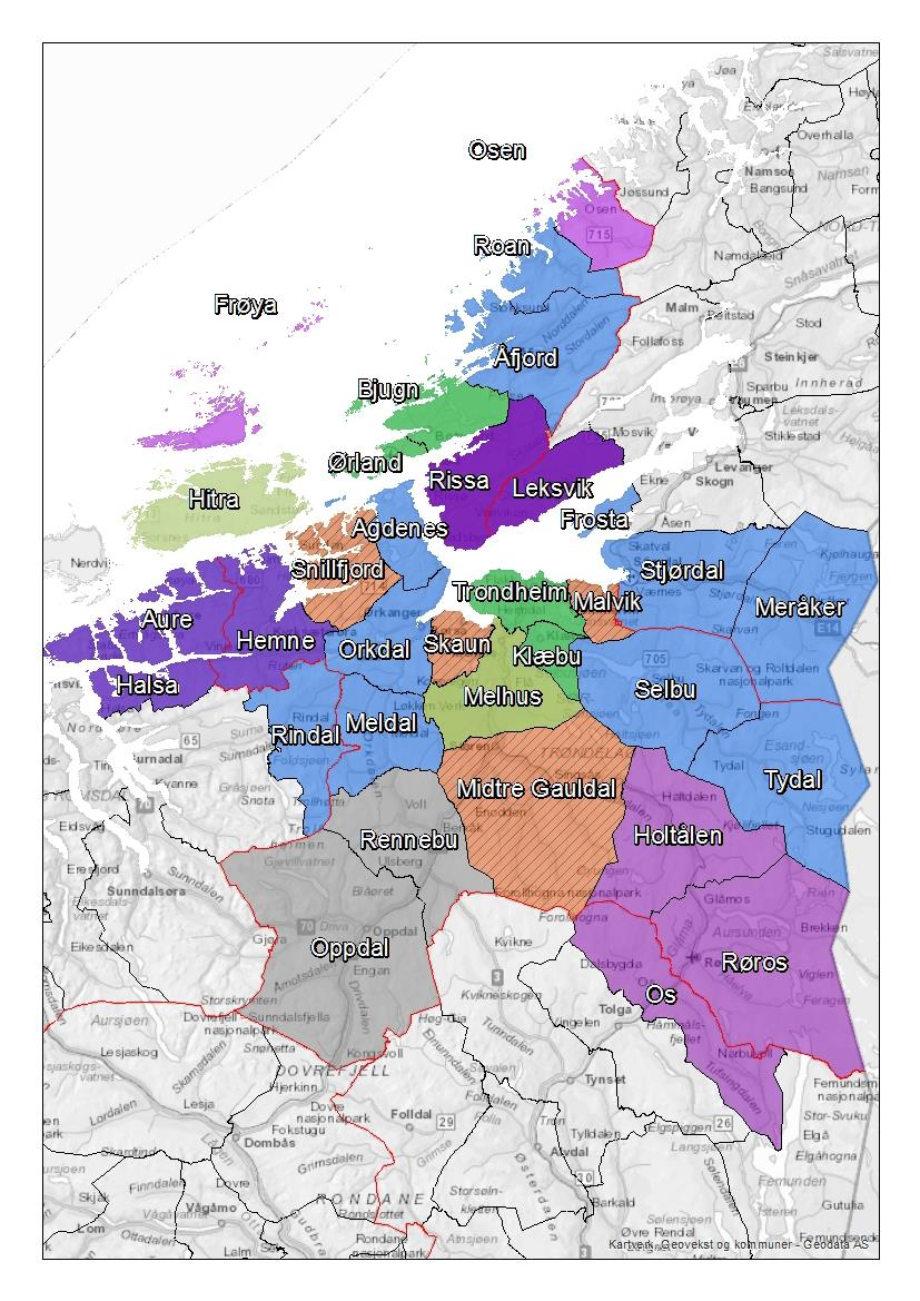 Intensjonsavtale klar i 21 av 25 kommuner Åfjord/Roan Ørland/Bjugn Hitra/del av Snillfjord Snillfjord/ Orkdal/ Agdenes/ Skaun/Meldal (+ Rindal i MR) Hemne/Snillfjord (+ Aure/Halsa i MR)