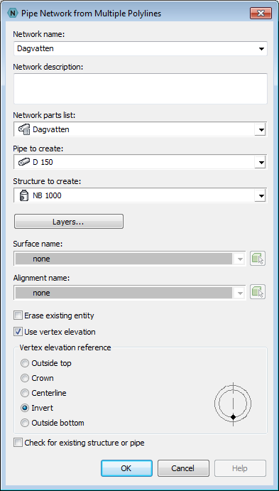 Etablere ledningsnett fra flere 3DPoly (5.1) Etablerer ett nytt ledningsnett fra FLERE eksisterende AutoCAD-objekt f.eks. line, arc, polyline eller feature line.