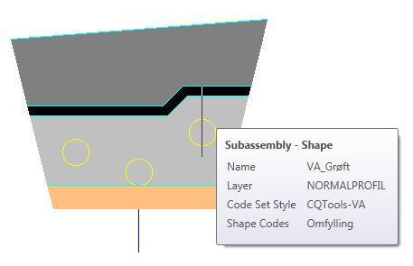 Klikk på assembly-linjen for å plassere grøften der. Avslutt med Esc. Plasser markøren overfor en av shapene (fargede områdene) så vises beskrivelsen på denne.