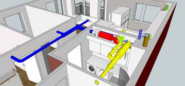 Styresystemet i CASA sikrer at energien gjenvinnes før den forbrukte luften forlater boligen.