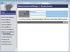 2.1 Webkontroll projektor (fortsatt) 2.1.9 Sikkerhetsinnstillinger Viser og konfigurerer passord og andre sikkerhetsinnstillinger.