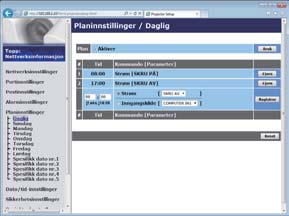4. Andre funksjoner 4.2 Hendelsesplanlegging Planleggings funksjonen lar deg sette opp planlagte hendelser, inkludert strøm på / strøm av. Det starter som selv-bestyrelses projektor.