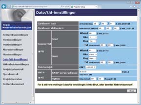 4. Andre funksjoner 4.2 Hendelsesplanlegging (fortsatt) Dato/Tidsinnstillinger ( 21) Dato/Tidsinnstillinger kan justeres via en browser. Eksempel: Hvis IP adressen på projektoren er stilt inn på 192.