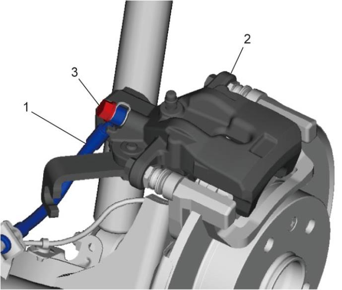 0) Remove rear brake caliper cylinder () from rear brake caliper carrier (3). 3 ) Remove contralateral rear brake caliper cylinder by the same Step from 5) to 0).