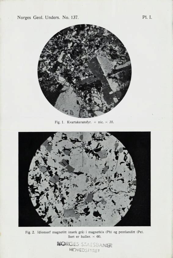 Norges Geol. Unders. No. 137. PI. I. Fig. 1. Kvartskeratofyr. + nic. x 35. Fig. 2.